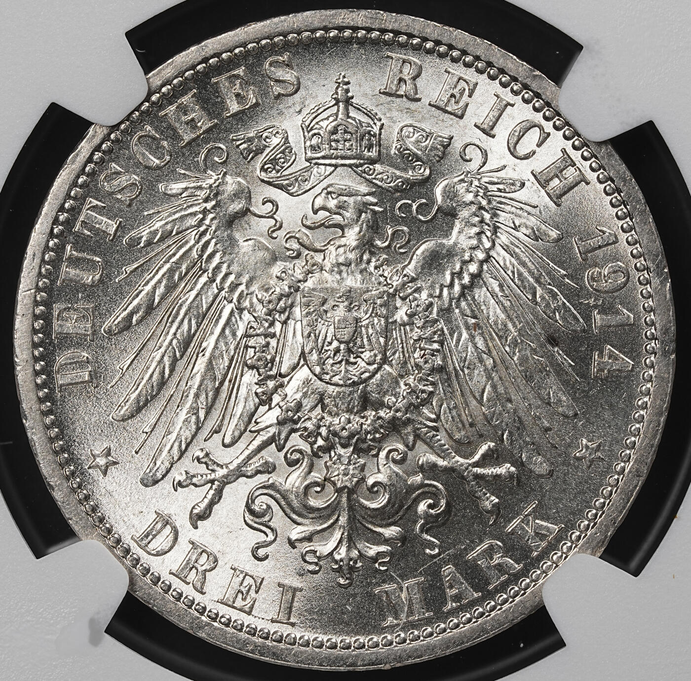 修遠堂世界钱币第九十七期 NGC MS63 1914年普鲁士威廉二世军装3马克银币
