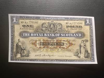 2025十二月第三期，总208期 - 苏格兰皇家银行1956年AUNC，不列颠女神和拿花女神/爱丁堡和格拉斯哥的分行，早期大票幅版本