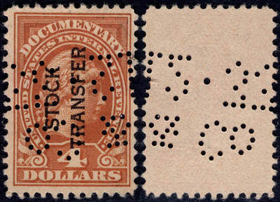 洪涛臻品批发群 精选邮票限时拍卖第1200期  - 美国古典税票 高值$4美元未使用 防伪针孔票 好品