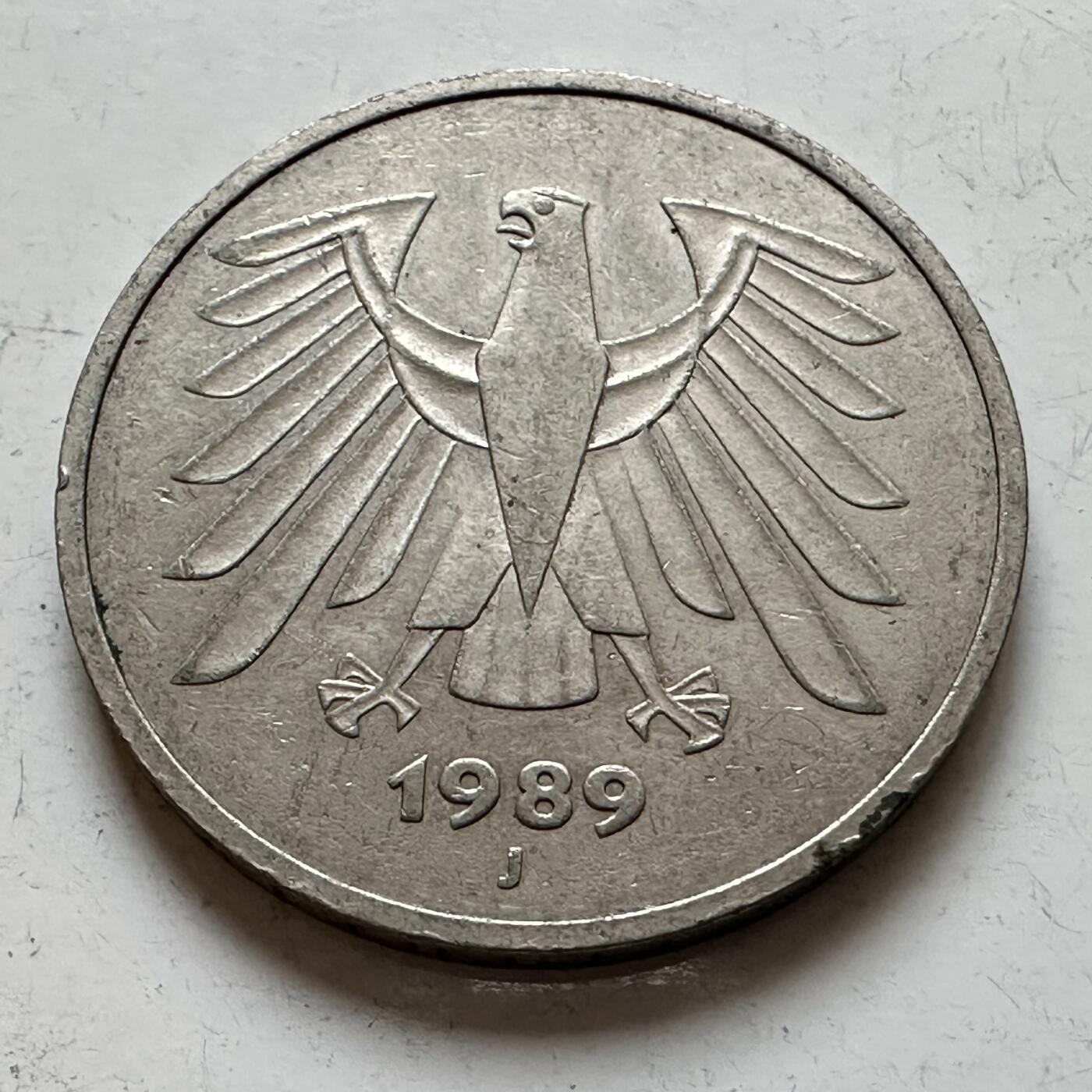 🌹外币初藏🌹🐯2025年第140场  每周二四六晚8️⃣点 接代拍 德国1989年J版5马克