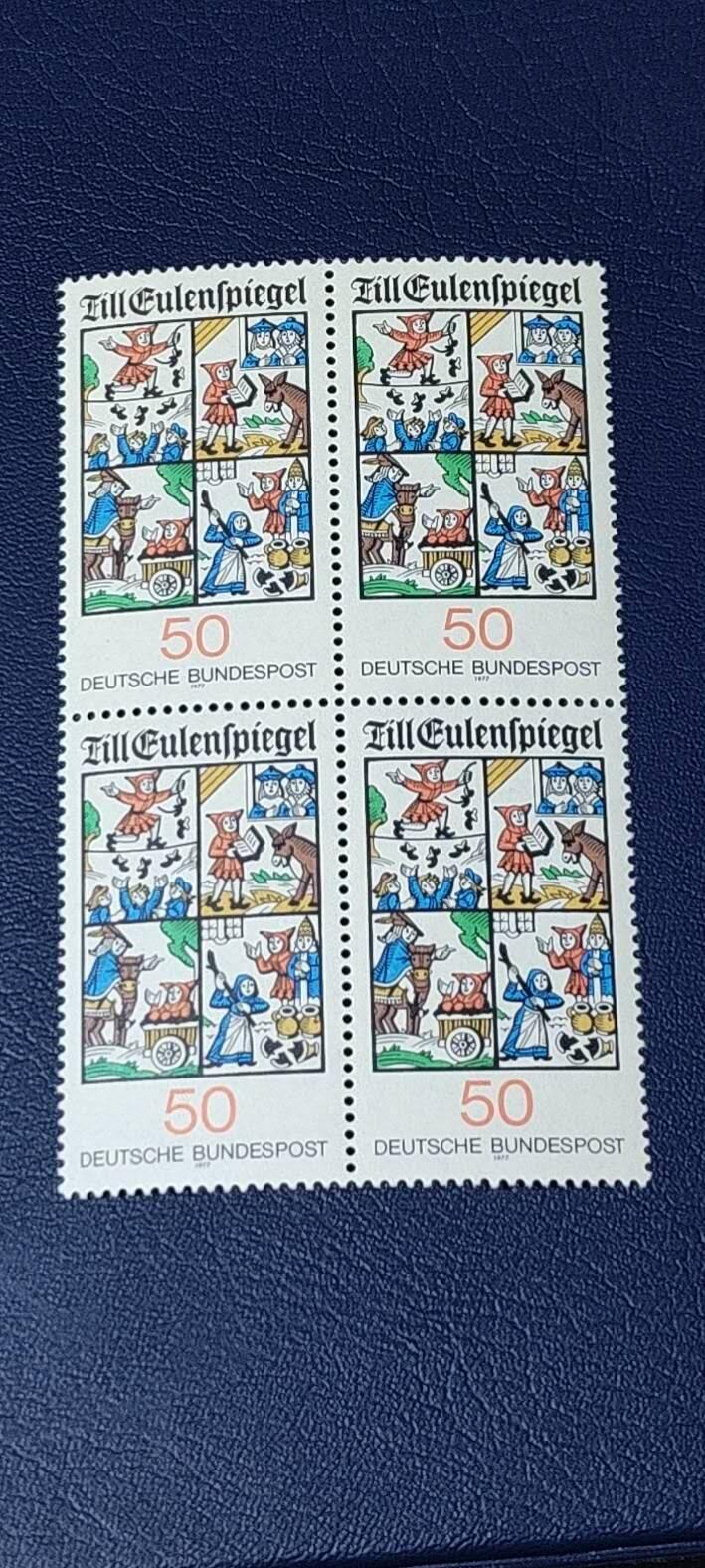 德国邮票专场，都是四方联 德国邮票四方联，1977年发行， 农夫恶作剧者：欧依伦.施皮尔。品相如图