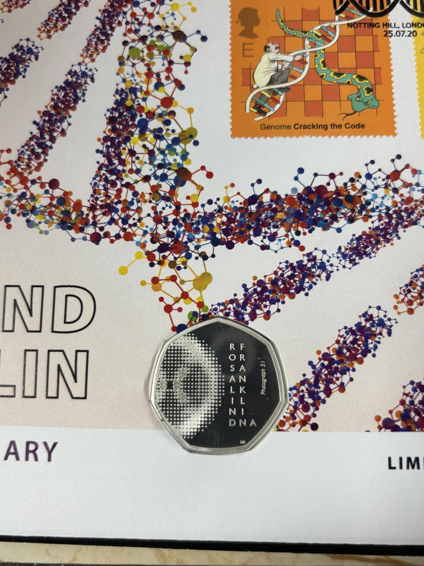 第185期拍卖 英国2020年物理学家罗莎琳德·富兰克林纪念银币首日封，925银，8克，