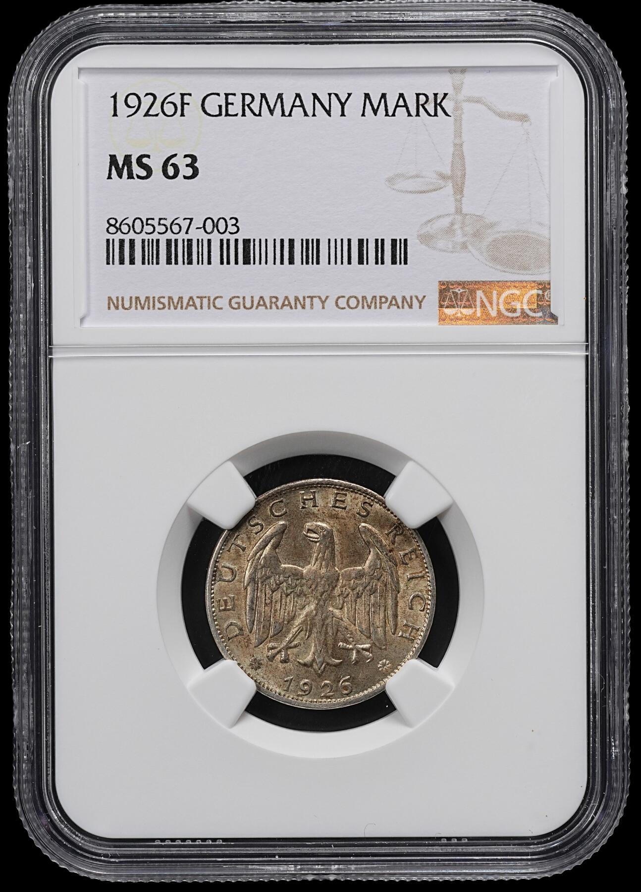 修遠堂世界钱币第九十七期 NGC MS63 1926年德国1马克银币 F厂铭