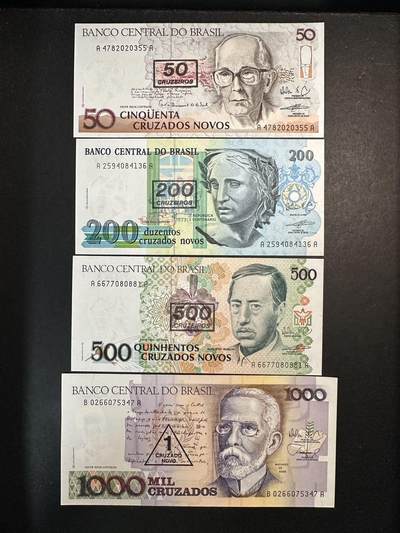 蒂克钱币-第51场 外国平价纸币最后一场 - 巴西1986-1990年版新克鲁扎多全新纸币，属于巴西恶性通胀时期的过渡货币，