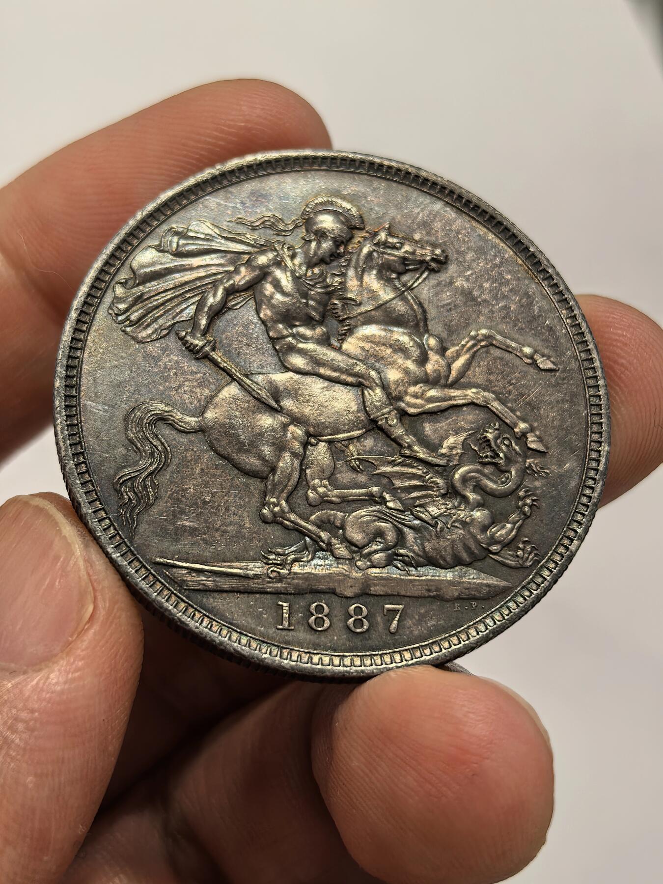 博洋堂世界钱币拍卖第151期（全场包邮） 英国1887年维多利亚高冠版马剑银币 味道彩币