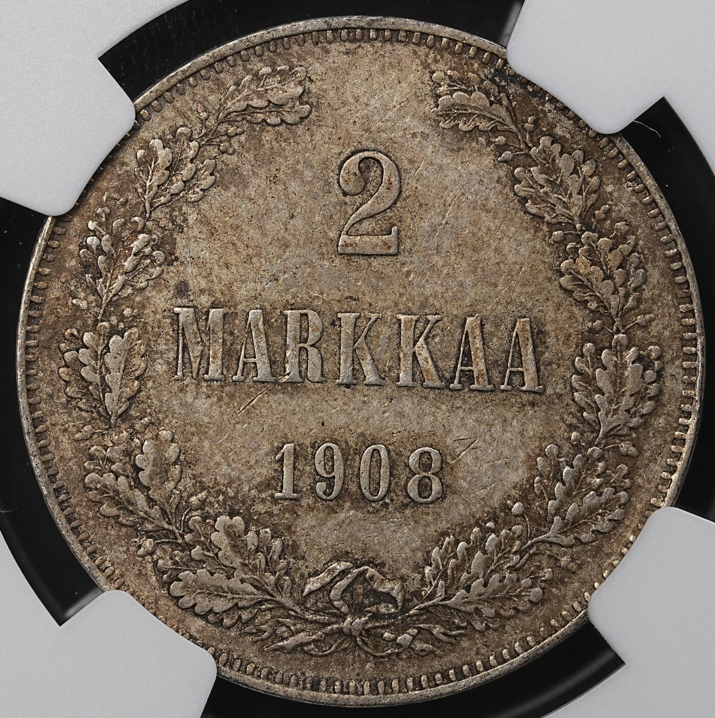 修遠堂世界钱币第九十七期 NGC AU55 1908年芬兰2马克银币 好品少见