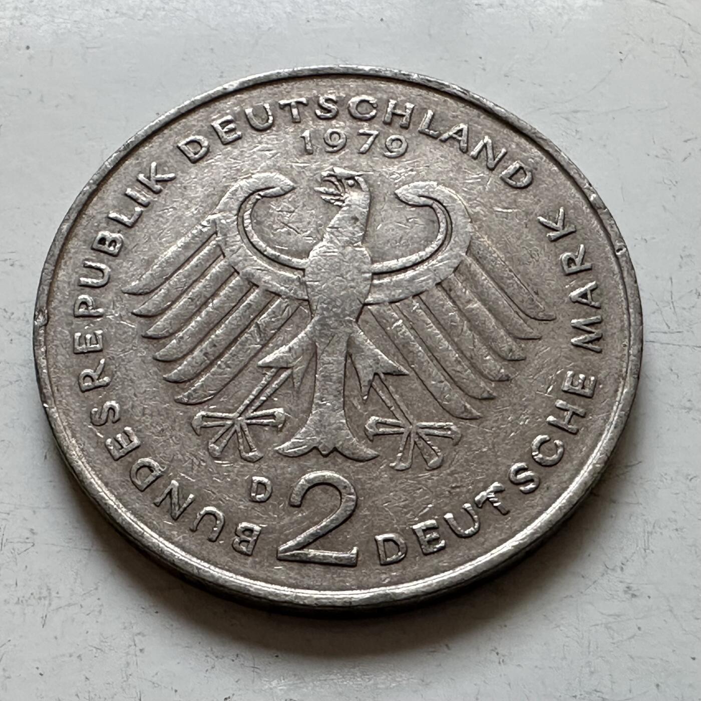 🌹外币初藏🌹🐯2025年第140场  每周二四六晚8️⃣点 接代拍 德国1979年D版 2马克 阿登纳