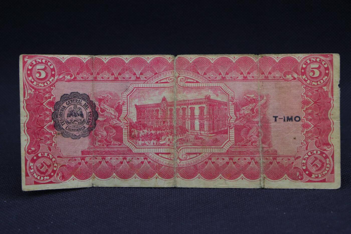 【淘币小摊】限时拍第八百二十八拍  纸币场  满百包邮可预留两周  周一统一发货   墨西哥1915年5比索纸币【有折】