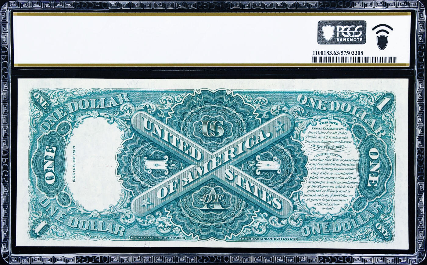 【Blue Auction】世界纸币精拍第761期——18级TOP拍卖/信誉/品质/专业/高效💫   【末签较少见】美国 1917年1美金 大票幅 双面雕刻精美绿钞 征服者登陆 华盛顿头像 PCGS63EPQ全新原票