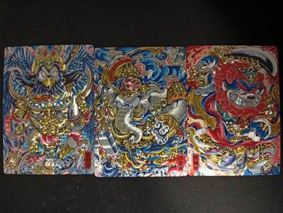 花开卡拍第53期（12月28号周日截拍，品控勿拍!!!拍品不寄存，运费5元，自制卡难免瑕疵，可能存在轻微撞角爆边等出厂瑕疵，品控介意勿拍！） - 奇点卡牌 山丘绘 狮驼岭三妖一套 粗闪