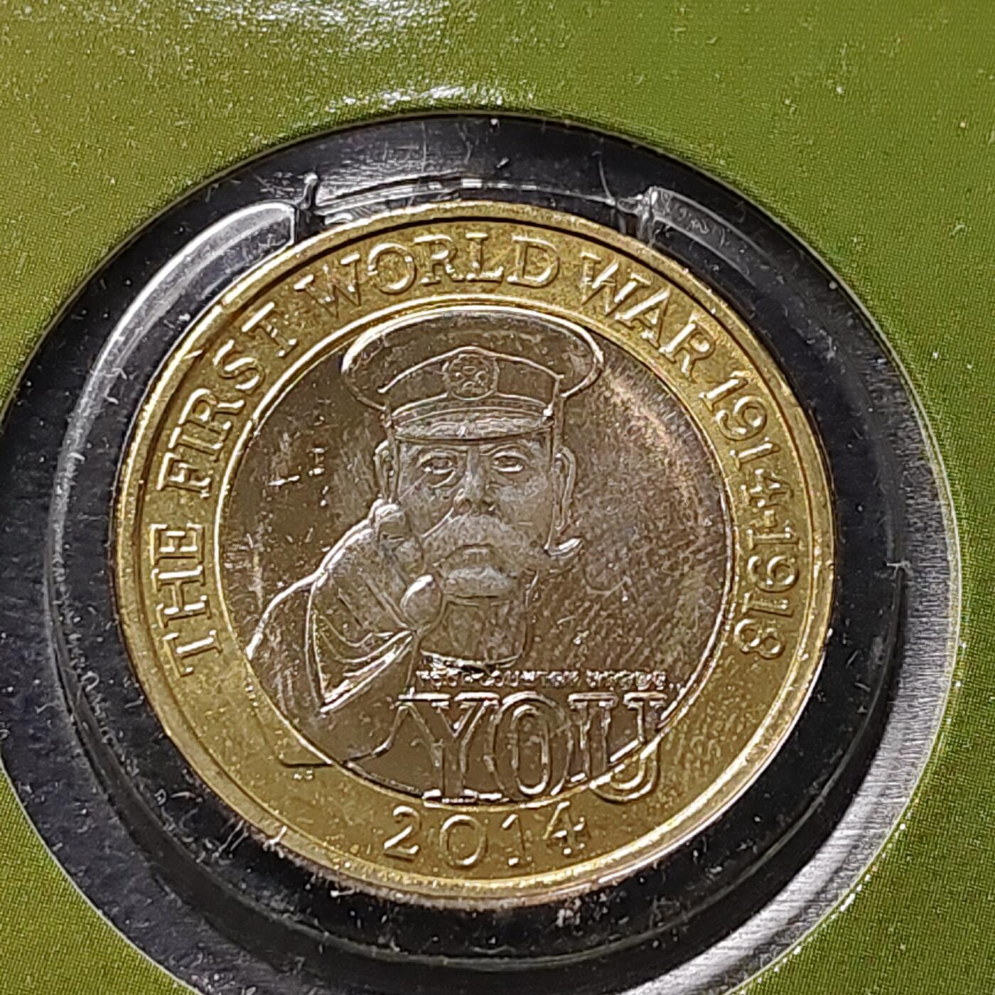 【全场包邮】纯粹捡漏拍485场（免费代拍第22场） 英国2014年2镑一战百年官方卡装双色纪念币