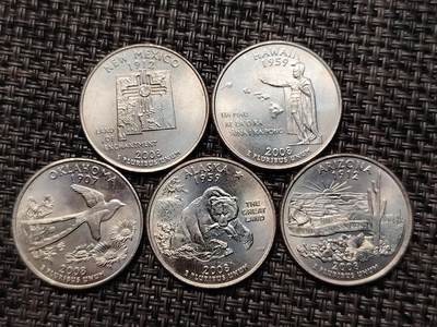 布加迪🐬～世界钱币(上海)🌾第 264 期 /  各国套币和散币 - 美国🇺🇸洲币 2008年 25分 5枚 原卷拆出未流通品相