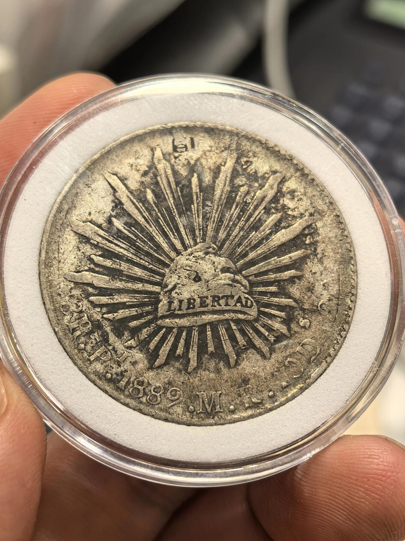 博洋堂世界钱币拍卖第151期（全场包邮） 墨西哥鹰洋PI 1889，清晰墨戳“永隆”寓意特别好，罐装老彩