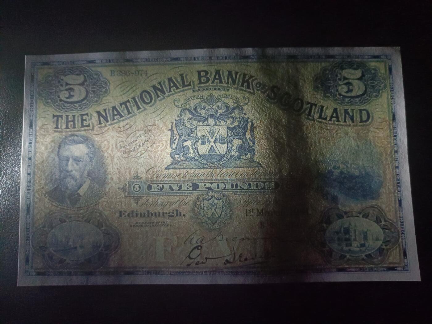 2025十二月第三期，总208期 苏格兰国家银行1941年5镑流通好品XF，早期战时少见大票幅版本