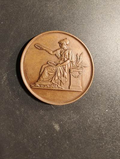 老王徽章第169期 - 法国1876年巴黎市素描教育大铜章     坐姿玛丽安娜     直径37mm.    重量20g