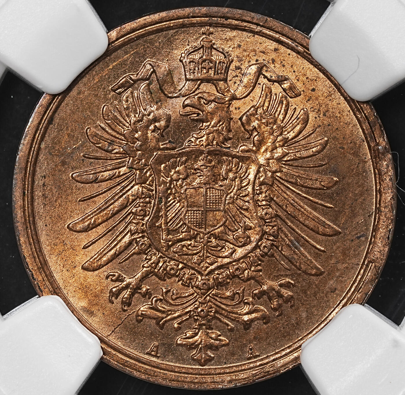 修遠堂世界钱币第九十七期 NGC MS64RB 1876年德国2芬尼铜币 A厂铭