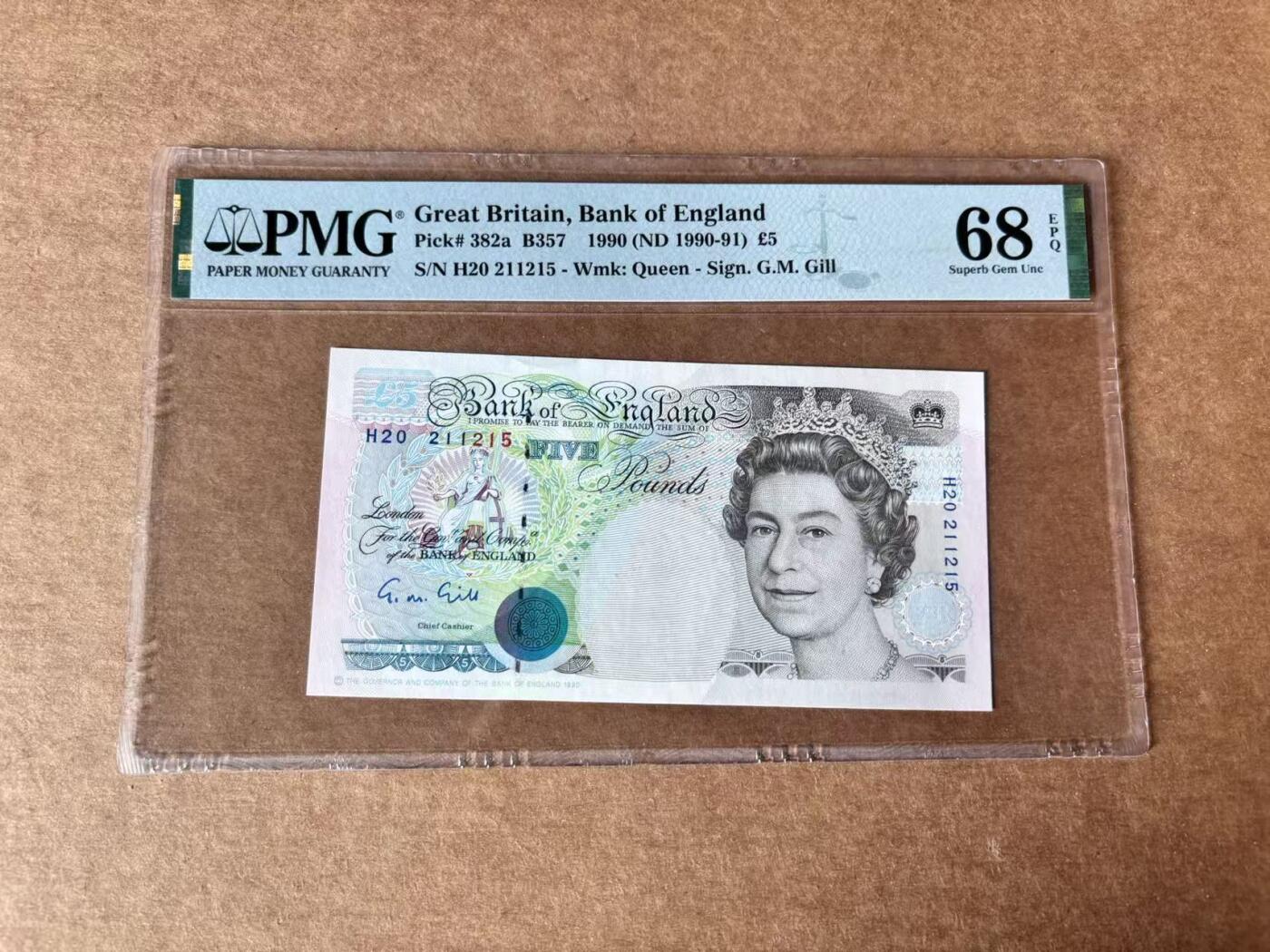 【Blue Auction】世界纸币精拍第761期——18级TOP拍卖/信誉/品质/专业/高效💫 【无47】英国 1990年 5镑 PMG68EPQ 高分