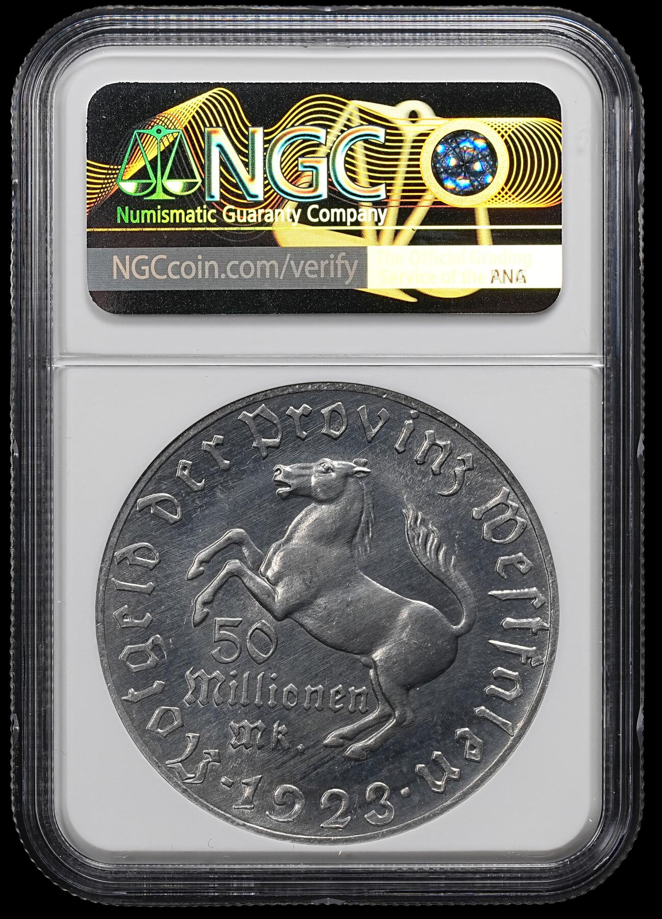 修遠堂世界钱币第九十七期 NGC MS64 1923年德国紧急时期威斯特法伦5000万马克铝马币 大型