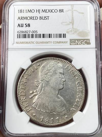 万国钱币拍卖第057期（万国冬季大拍） - NGC AU58 1811年西属墨西哥费迪南七世8R双柱大银 深打淡彩收藏级