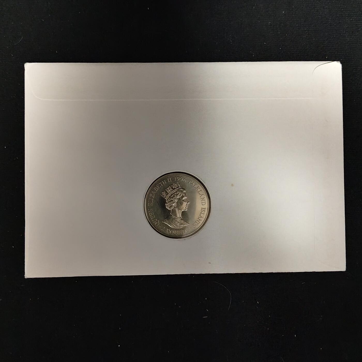 【全场包邮】纯粹捡漏拍485场（免费代拍第22场） 【邮币封】福克兰群岛1996年2镑亨利八世克朗型纪念币邮币封