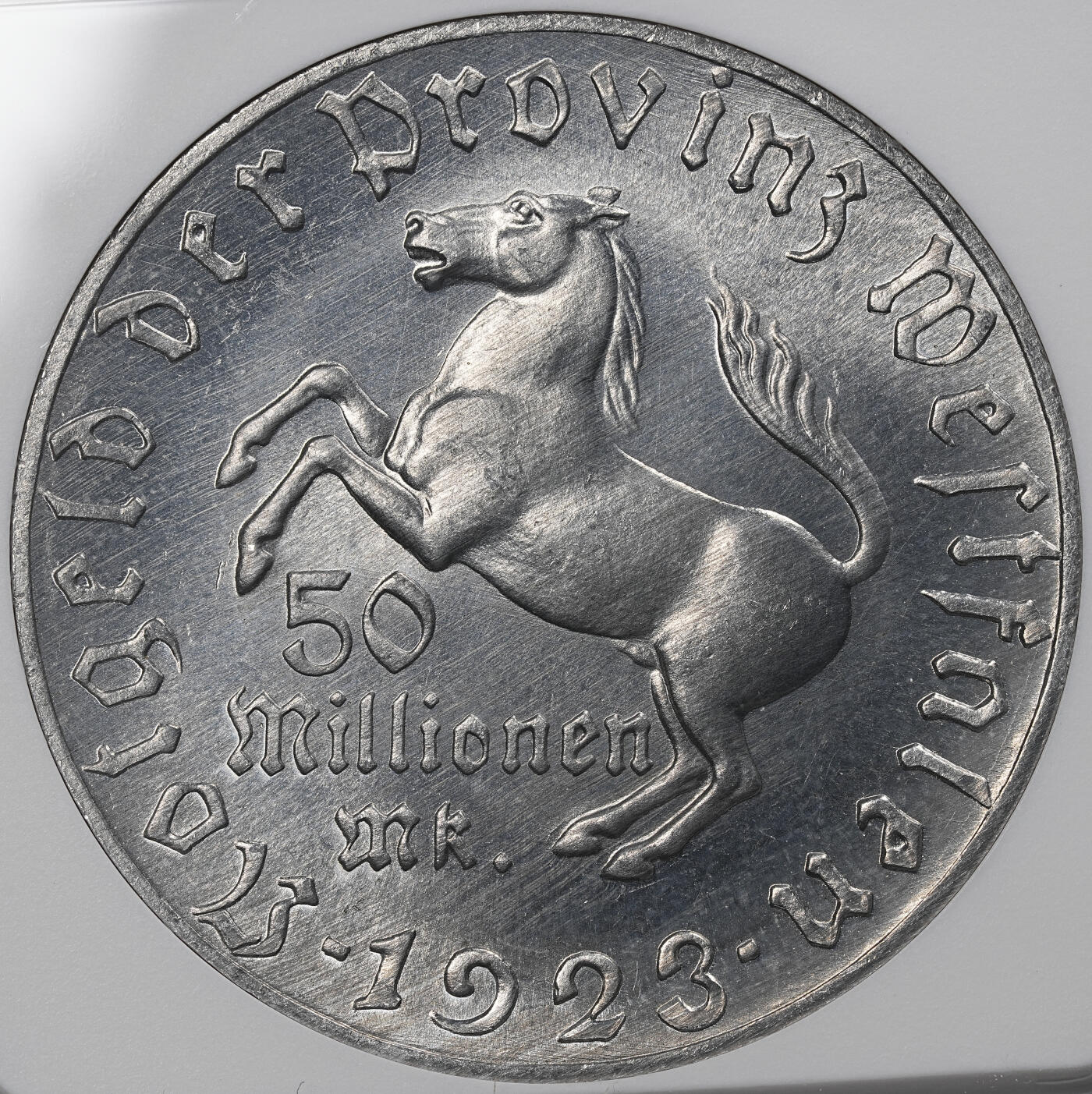 修遠堂世界钱币第九十七期 NGC MS64 1923年德国紧急时期威斯特法伦5000万马克铝马币 大型