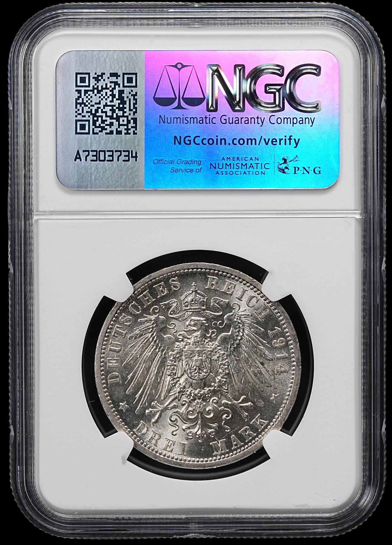 修遠堂世界钱币第九十七期 NGC MS63 1914年普鲁士威廉二世军装3马克银币