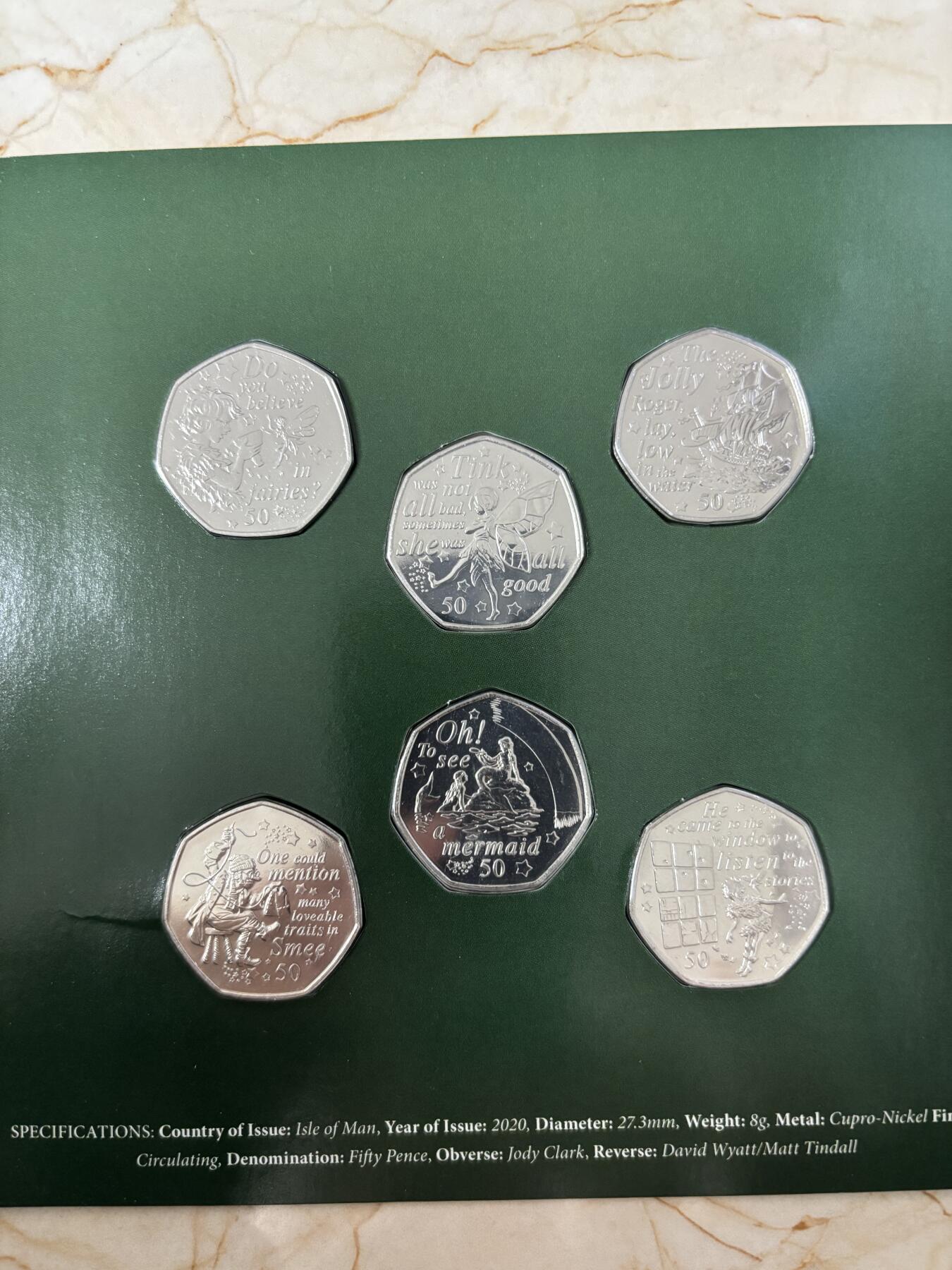 第185期拍卖 马恩岛2020年幻想童话故事彼得潘纪念币6枚全套