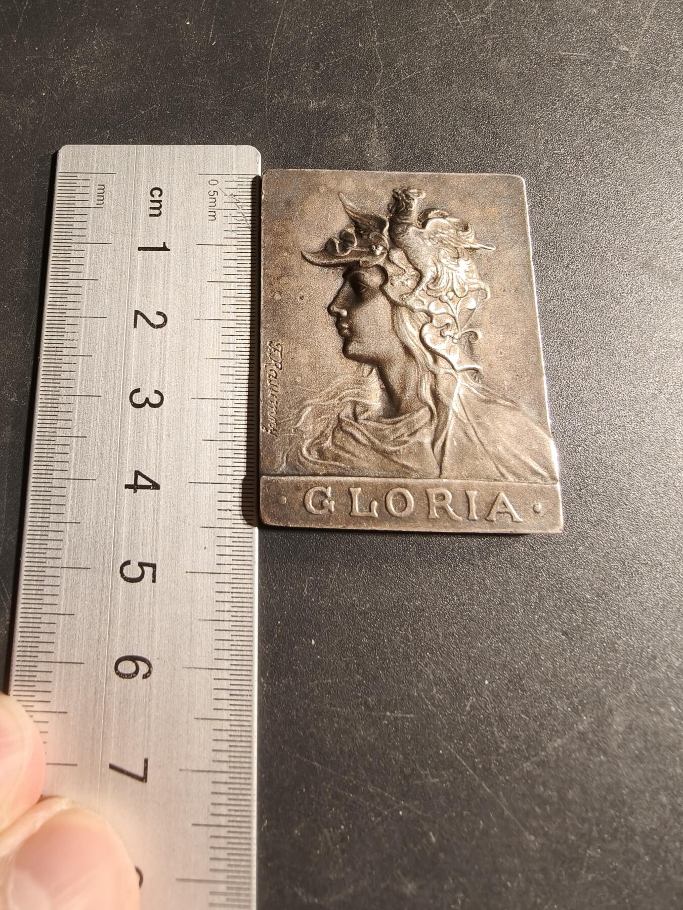 老王徽章第169期 法国玛丽安娜方形镀银大铜章    大师Rusmuny作品     公鸡头玛丽安娜    尺寸34×45mm.    重量34.3g