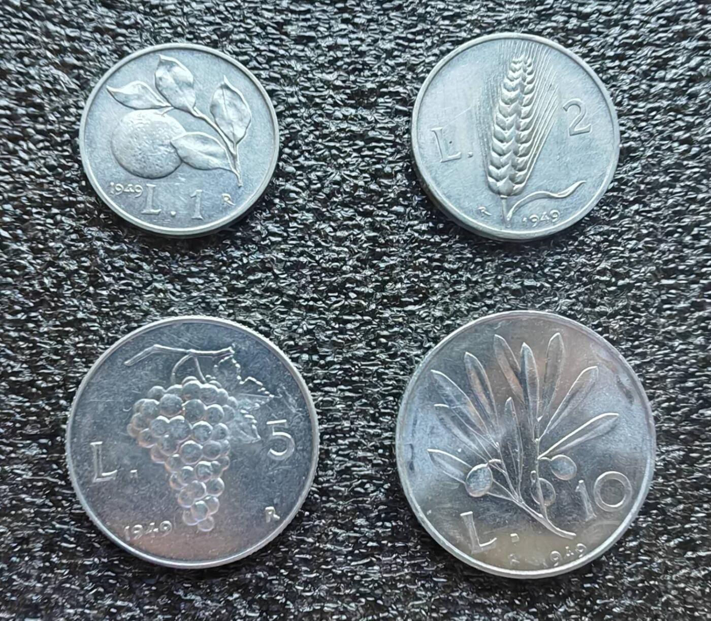 意大利硬币 1949年1/2/5/10里拉4枚套