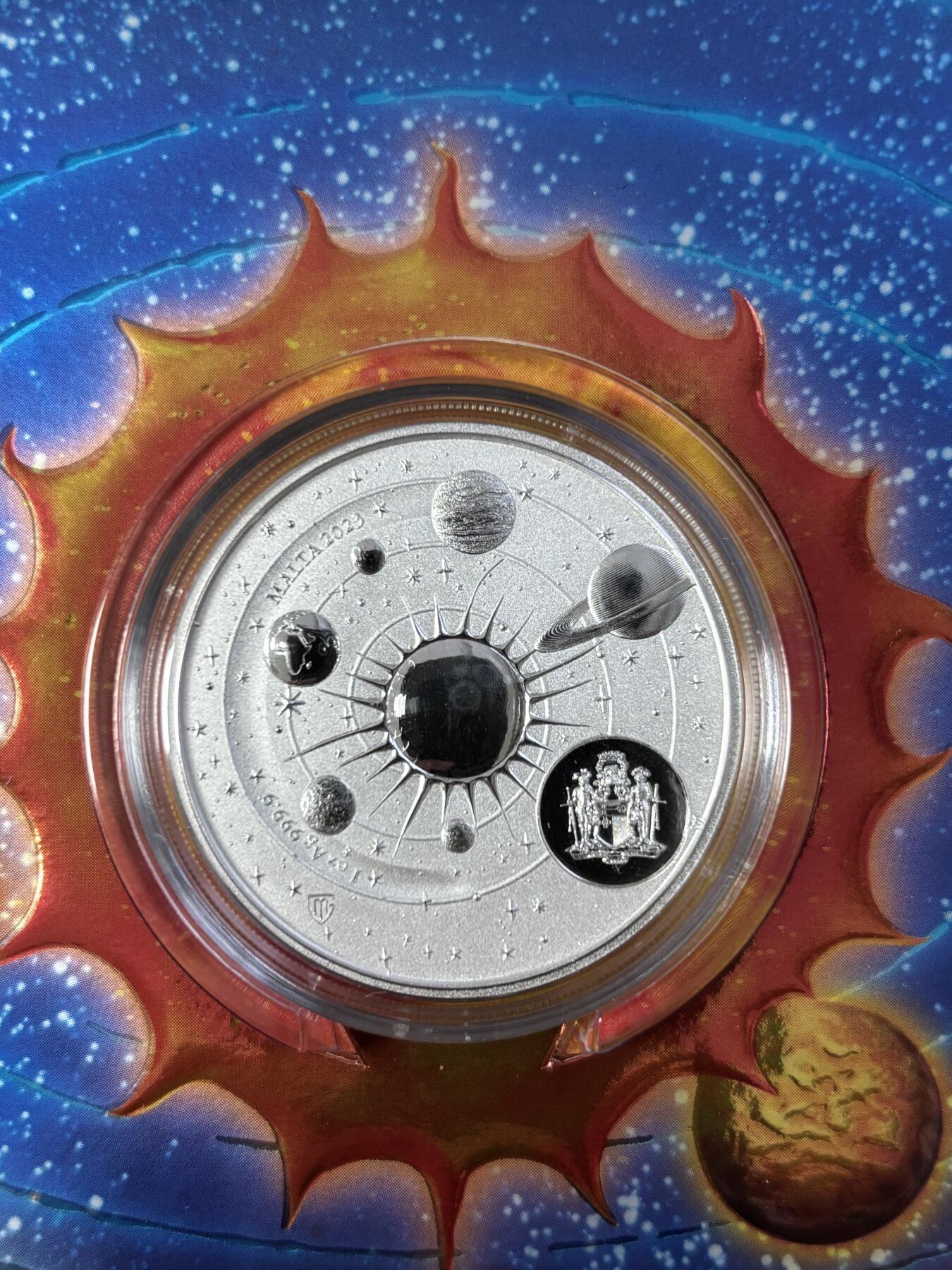 第185期拍卖 卡装马耳他2023年天文学家哥白尼诞辰550周年彩色银币，9999银，发行15000枚