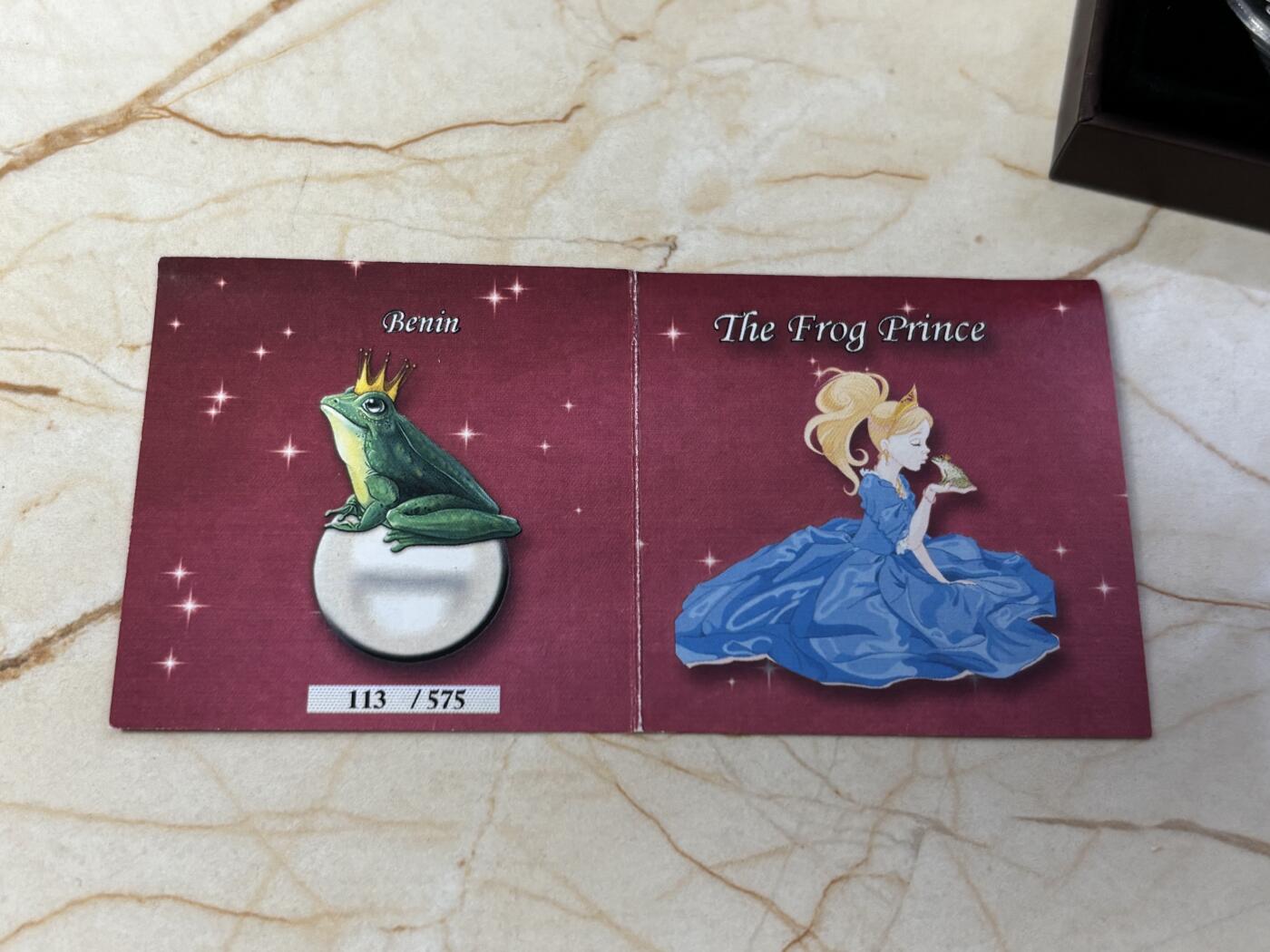 第184期拍卖 贝宁2014童话故事格林童话青蛙王子1盎司彩色银币，有瑕疵，999银银价431，发行575枚