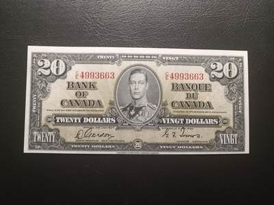 2025十二月第三期，总208期 - 加拿大1937版20元AUNC，乔治六世国王和农神，稀有中高面值品种
