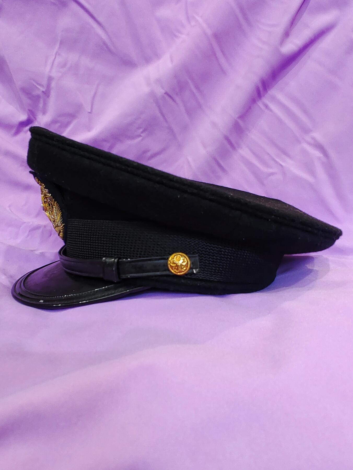 昭和时期1956年成田消防团毛呢大檐帽 大盖帽 手工金绡锈鎏金大帽徽 印度丝工艺