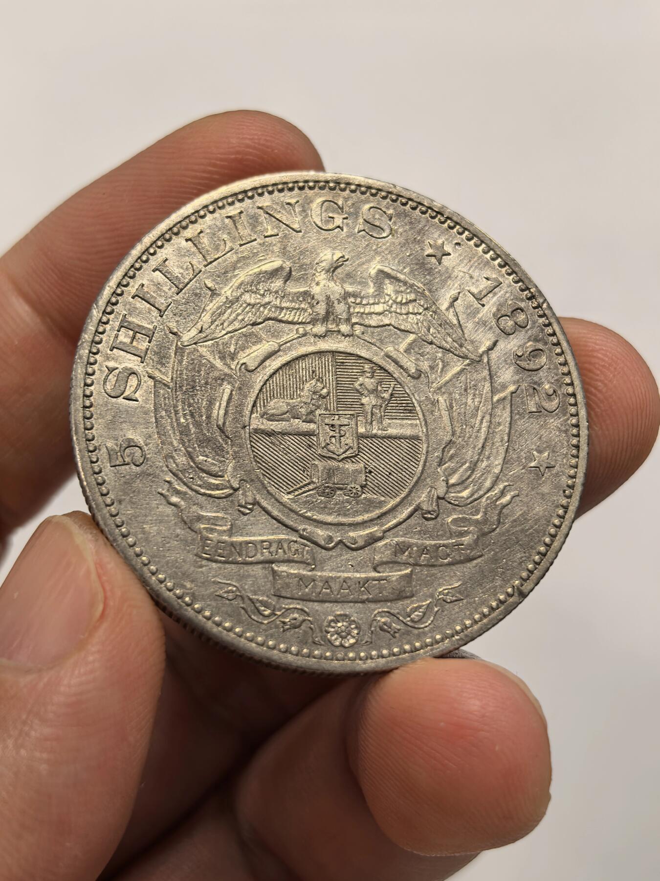 博洋堂世界钱币拍卖第151期（全场包邮） 南非德兰士瓦1892年半克朗5先令银币 非常少见的面值 双轴版 发行量仅4357枚