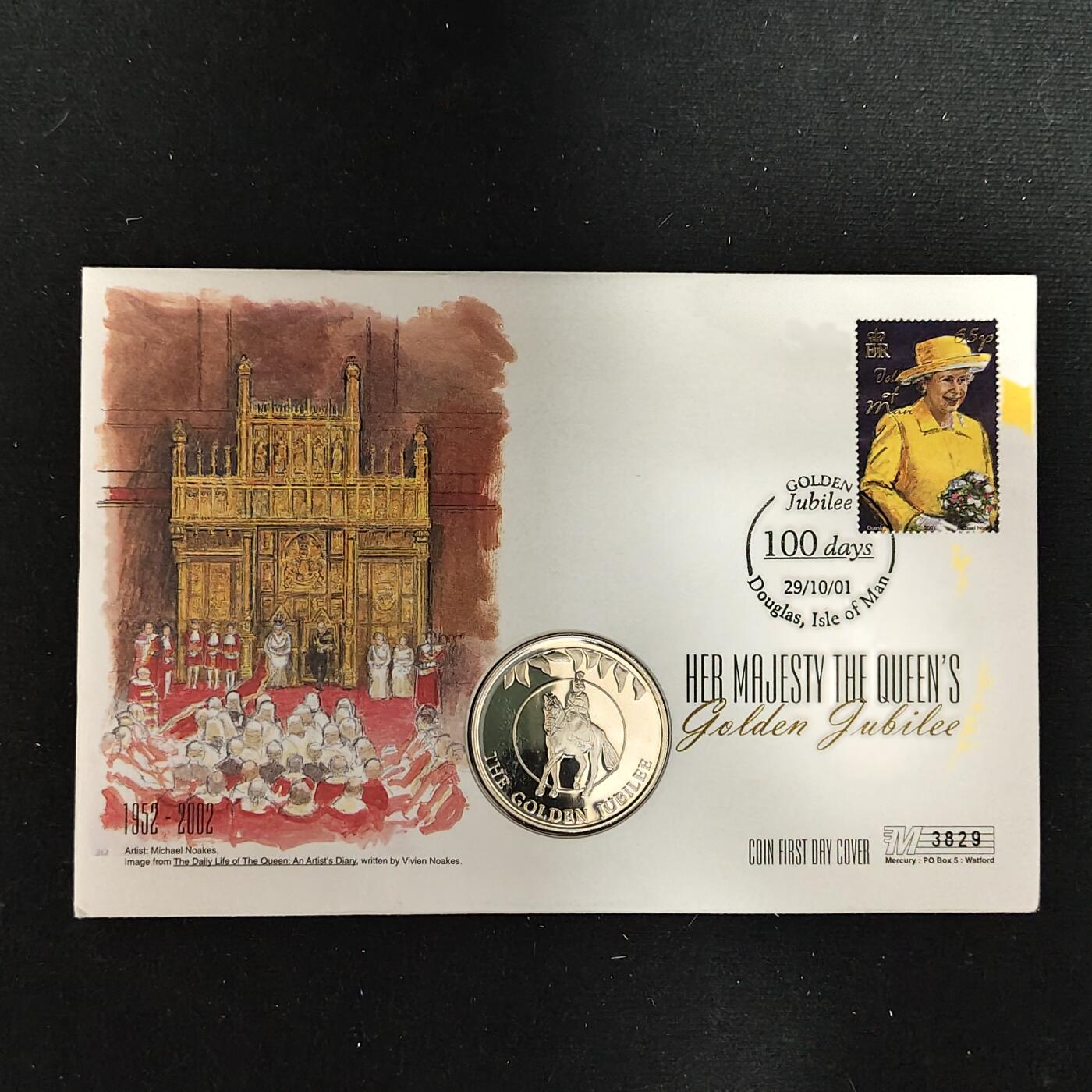 【全场包邮】纯粹捡漏拍485场（免费代拍第22场） 【邮币封】福克兰群岛2002年50便士女王登基五十周年克朗型纪念币邮币封