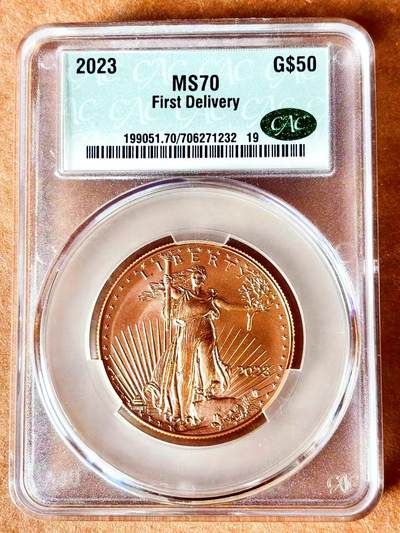 【Blue Auction】世界纸币精拍第761期——18级TOP拍卖/信誉/品质/专业/高效💫 -  【满分 冠军分 首日】美国 2023年50美金大金币 行走自由女神 背面国鸟白头海雕特写 含1盎司纯金 CAC MS70 金光灿灿 底板丝滑 