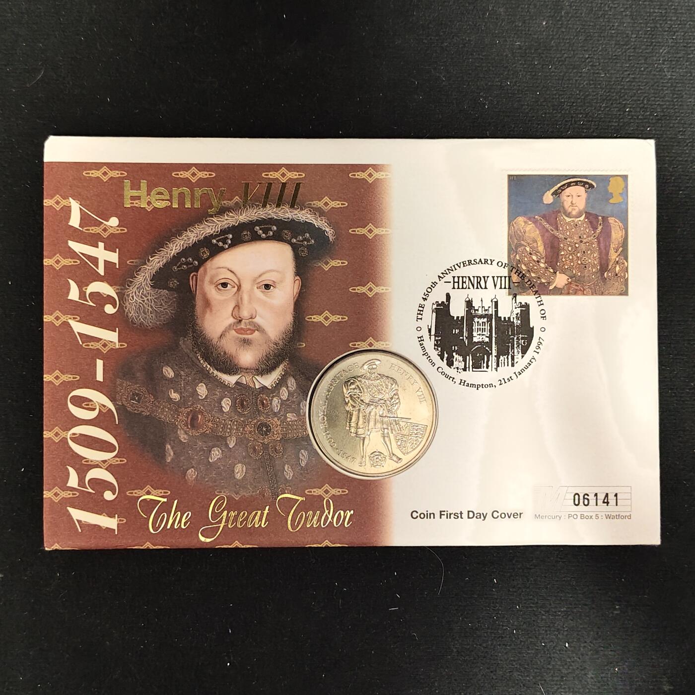 【全场包邮】纯粹捡漏拍485场（免费代拍第22场） 【邮币封】福克兰群岛1996年2镑亨利八世克朗型纪念币邮币封