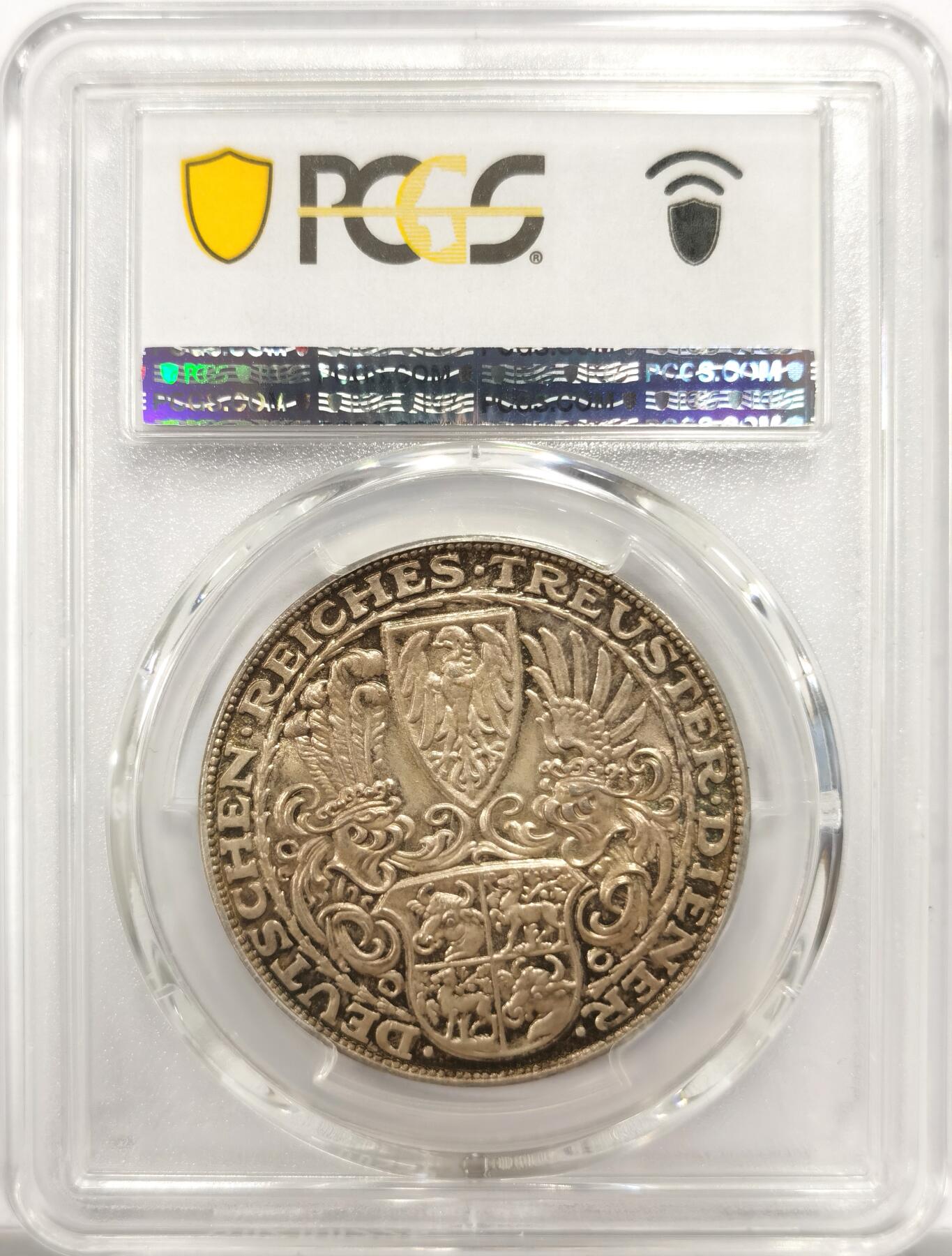 博洋堂世界钱币拍卖第151期（全场包邮） PCGS SP64 德国1927年兴登堡80寿辰5马克型大型银章，环彩金色包浆！