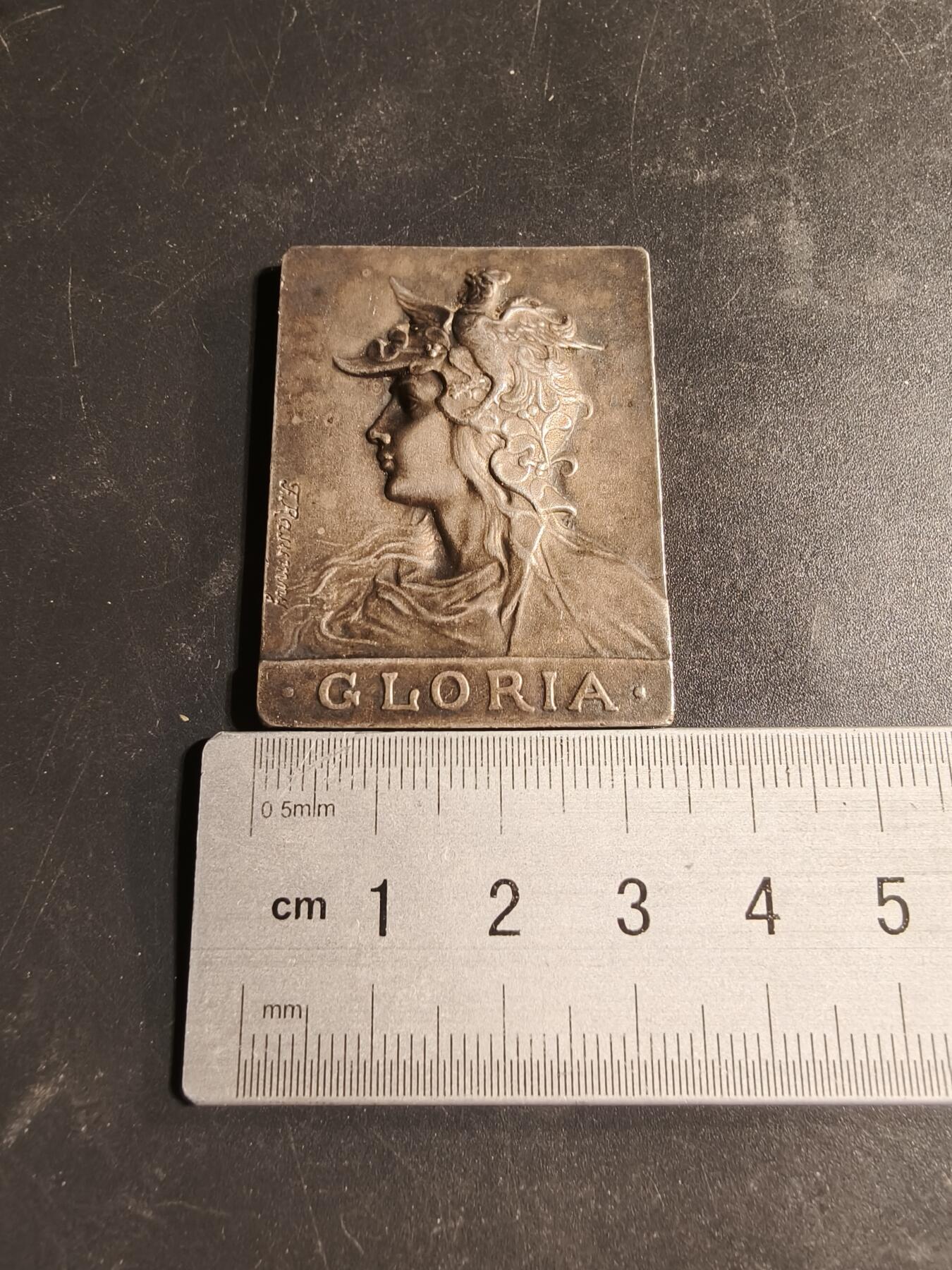 老王徽章第169期 法国玛丽安娜方形镀银大铜章    大师Rusmuny作品     公鸡头玛丽安娜    尺寸34×45mm.    重量34.3g