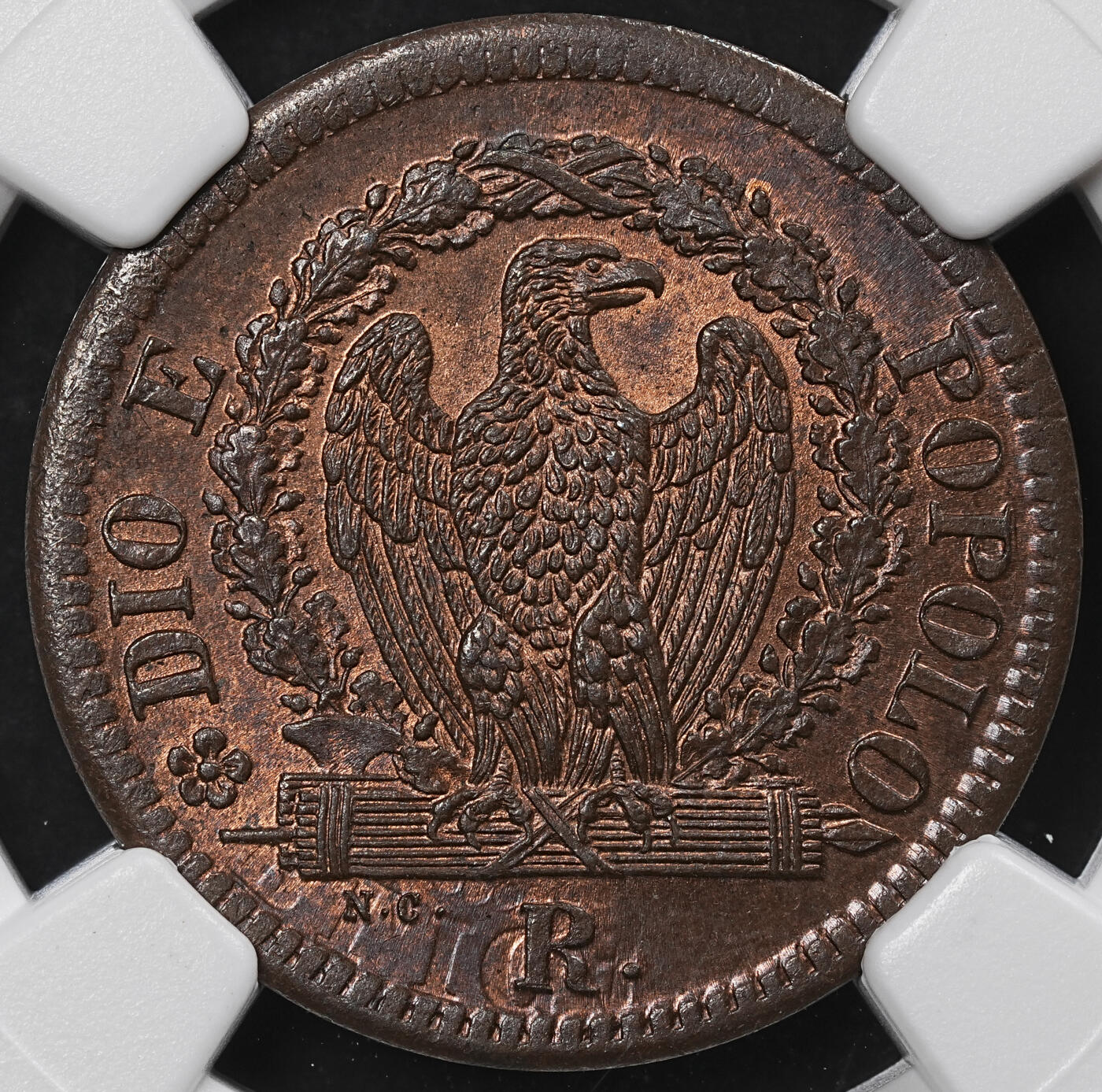 修遠堂世界钱币第九十七期 NGC MS64RB 1849年罗马共和国1/2 BAIOCCHI铜币 稀少品种 亚军分