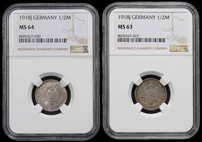 修遠堂世界钱币第九十七期 - NGC评级 德国1/2马克银币两枚