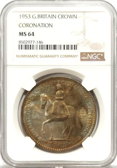 博洋堂世界钱币拍卖第151期（全场包邮） - NGC MS64 英国1953年伊丽莎白二世登基纪念克朗，带彩少见