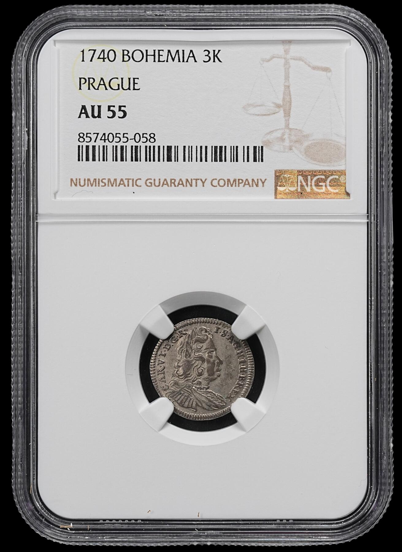 修遠堂世界钱币第九十七期 NGC AU55 1740年神罗-波西米亚3克鲁泽银币