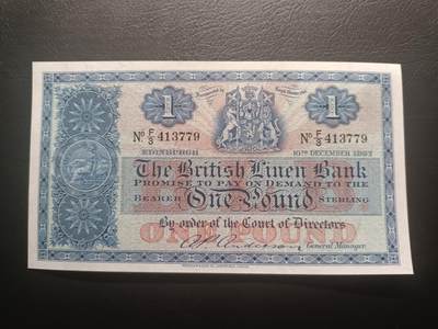 2025十二月第三期，总208期 - 苏格兰不列颠亚麻银行1957年1镑UNC微潮，不列颠尼亚女神，早期大票幅版本，稀有品种