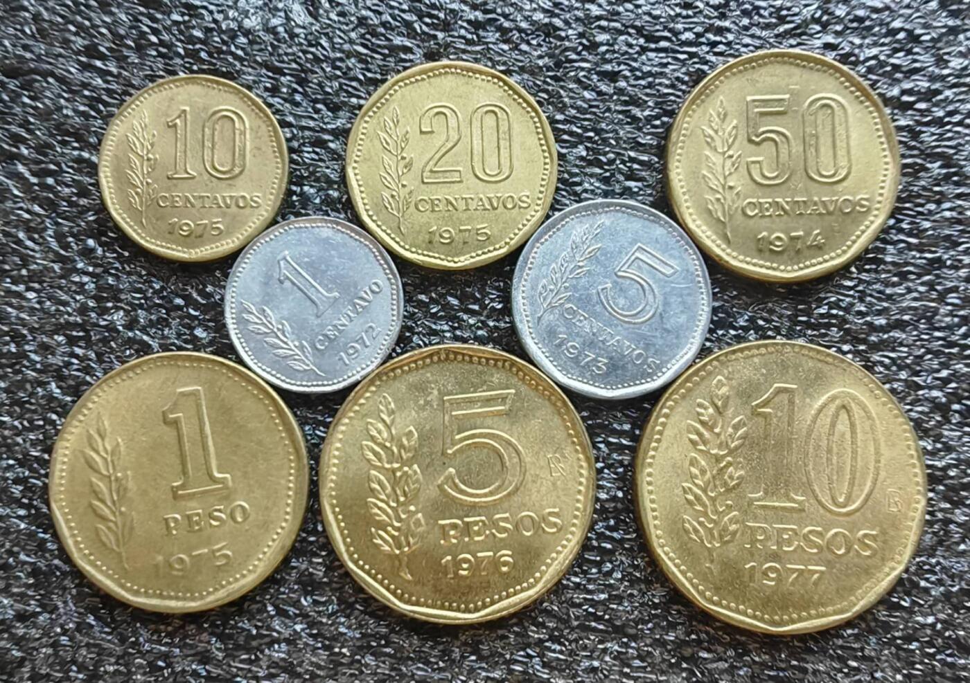 阿根廷硬币 1972-1977年1分-10比索8枚套