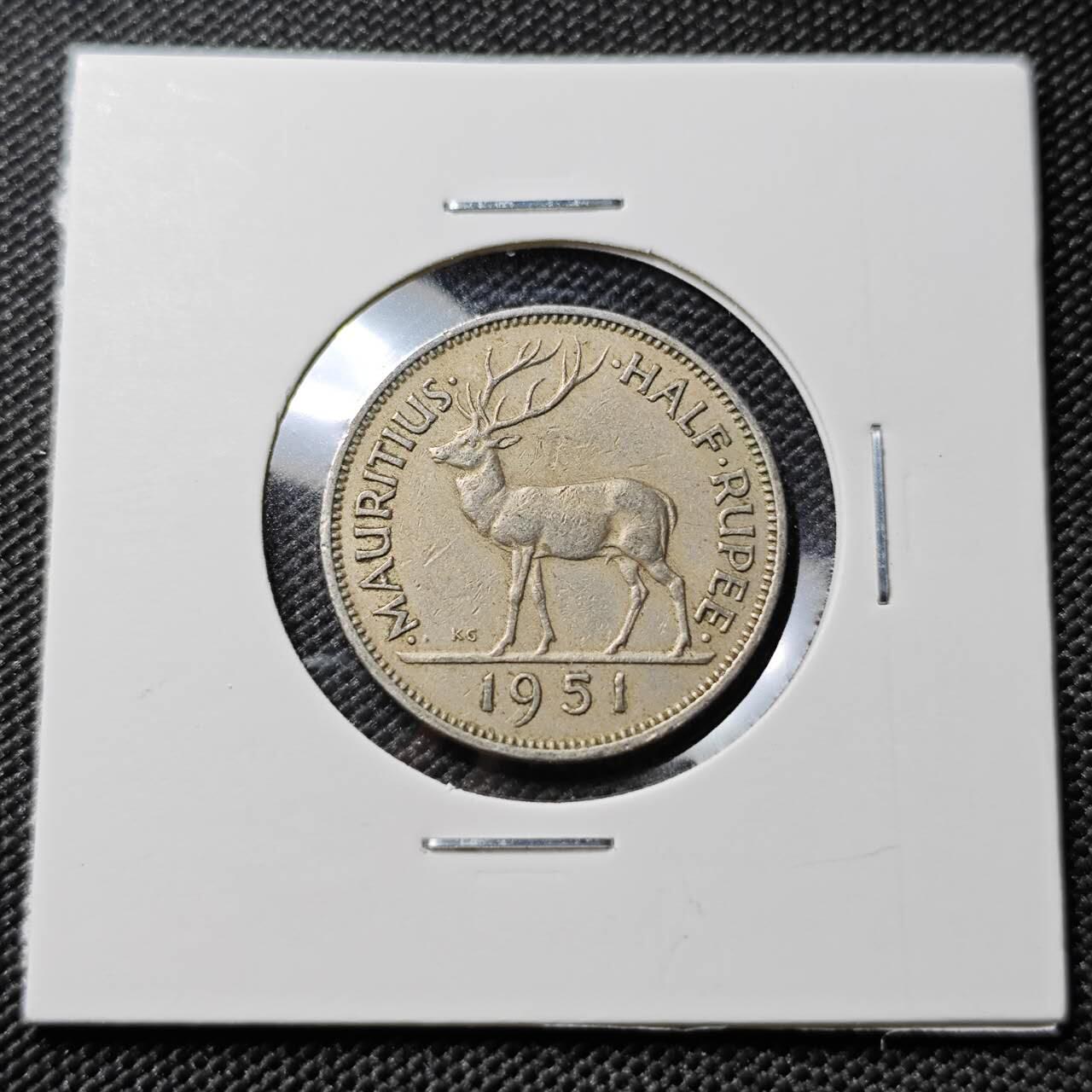 KK钱币收藏小铺 第378期  2月预留时间 周末发货 1951 英属毛里求斯1/2卢比