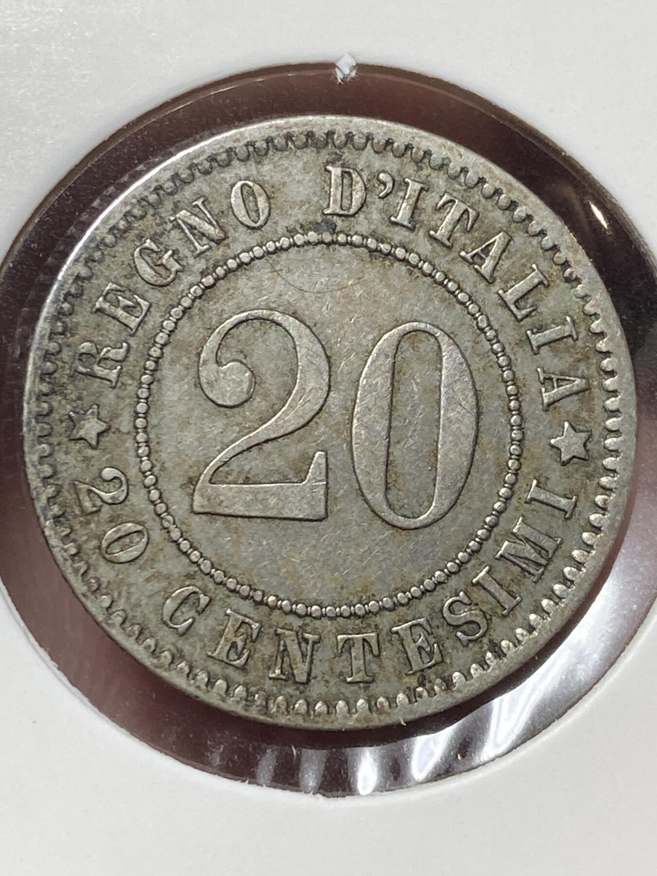 2025年第一百三十五场(总第一百六十一场）外国好品纸夹散币场(免佣金) 意大利王国1894单年份20分(翁贝托一世时期，KB标柏林造)