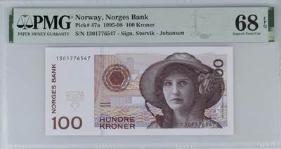 【礼羽收藏】🌏世界钱币拍卖第116期 - 【a版】挪威 1995首发年100克朗 PMG68EPQ 超高分