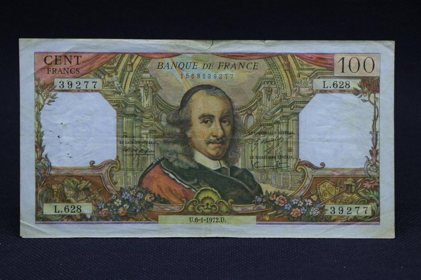 【淘币小摊】限时拍第八百二十八拍  纸币场  满百包邮可预留两周  周一统一发货    法国1972年100法郎纸币【有折】
