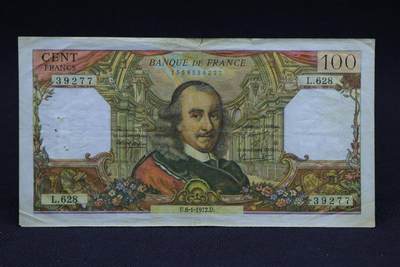 【淘币小摊】限时拍第八百二十八拍  纸币场  满百包邮可预留两周  周一统一发货  -   法国1972年100法郎纸币【有折】